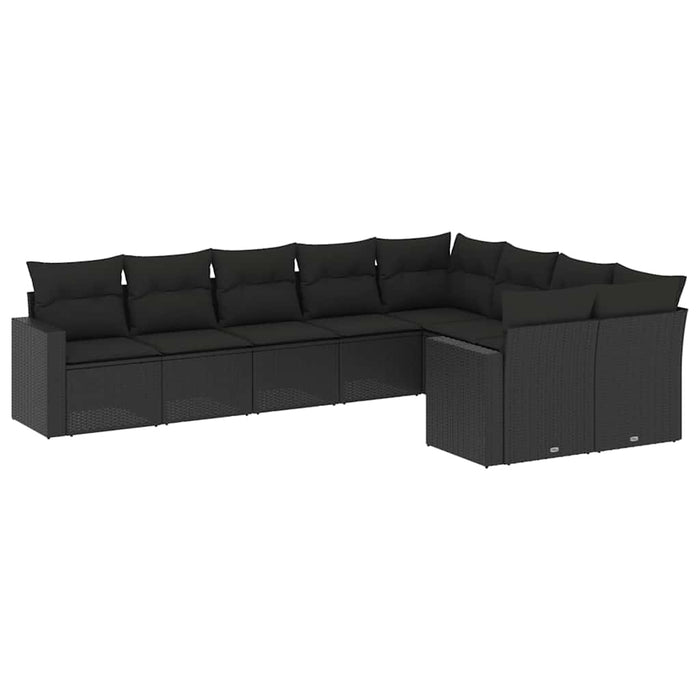 Set mobilier de grădină cu perne, 9 piese, negru, poliratan - WALTI WALTI