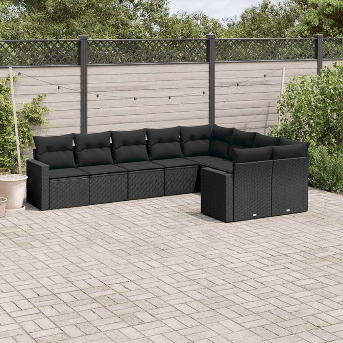 Set mobilier de grădină cu perne, 9 piese, negru, poliratan - WALTI WALTI