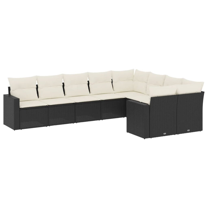 Set mobilier de grădină cu perne, 9 piese, negru, poliratan - WALTI WALTI