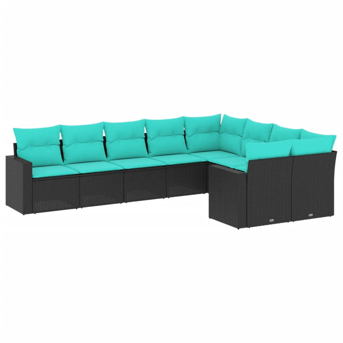 Set mobilier de grădină cu perne, 9 piese, negru, poliratan - WALTI WALTI