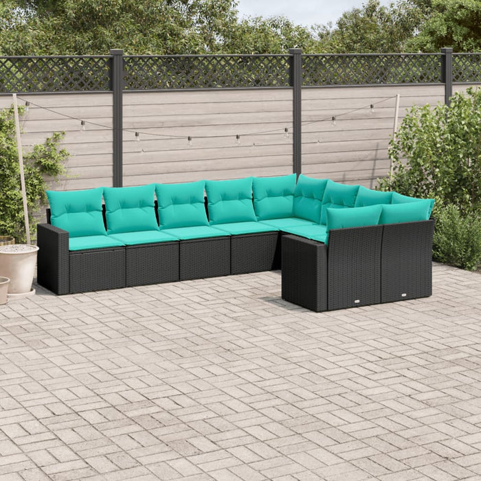 Set mobilier de grădină cu perne, 9 piese, negru, poliratan - WALTI WALTI