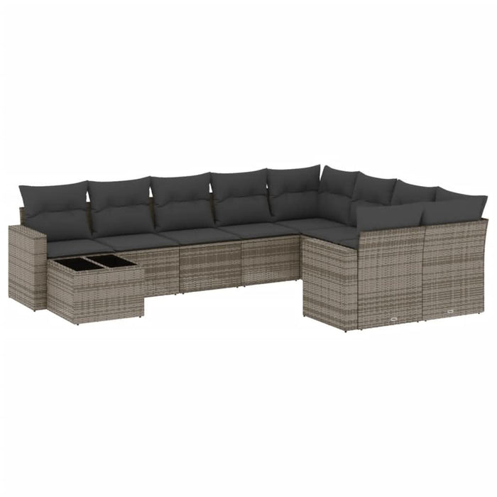Set mobilier de grădină cu perne, 10 piese, gri, poliratan - WALTI WALTI