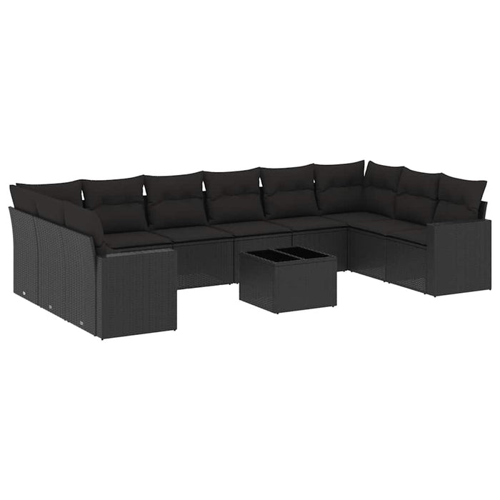 Set canapele de grădină cu perne, 11 piese, negru, poliratan - WALTI WALTI