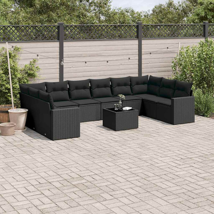 Set canapele de grădină cu perne, 11 piese, negru, poliratan - WALTI WALTI