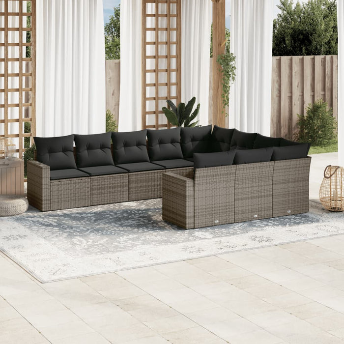 Set mobilier de grădină cu perne, 10 piese, gri, poliratan - WALTI WALTI