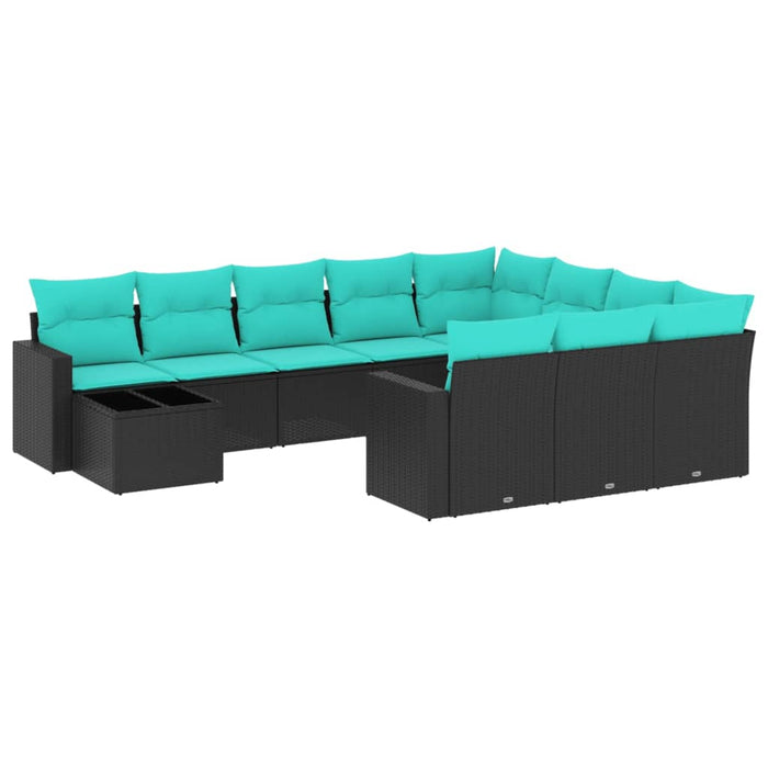 Set canapele de grădină cu 11 piese și perne, poliratan negru WALTI