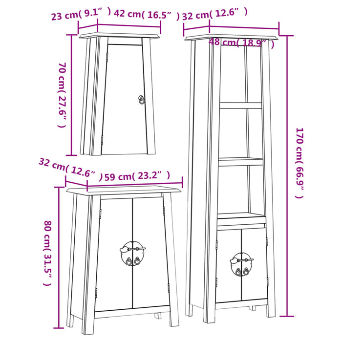Set mobilier de baie, 3 piese, lemn masiv de pin - WALTI WALTI