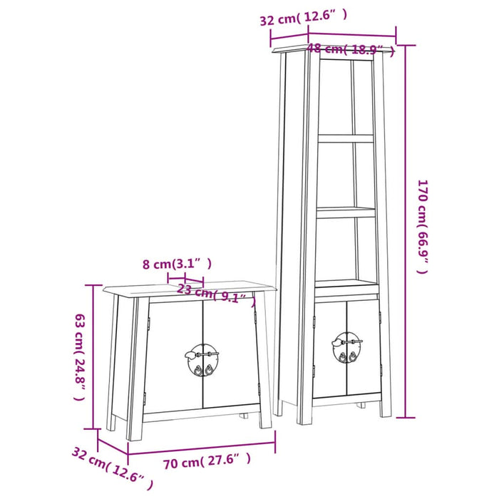 Set mobilier de baie, 2 piese, lemn masiv de pin - WALTI WALTI