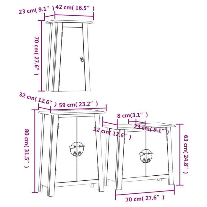 Set mobilier de baie, 3 piese, lemn masiv de pin - WALTI WALTI