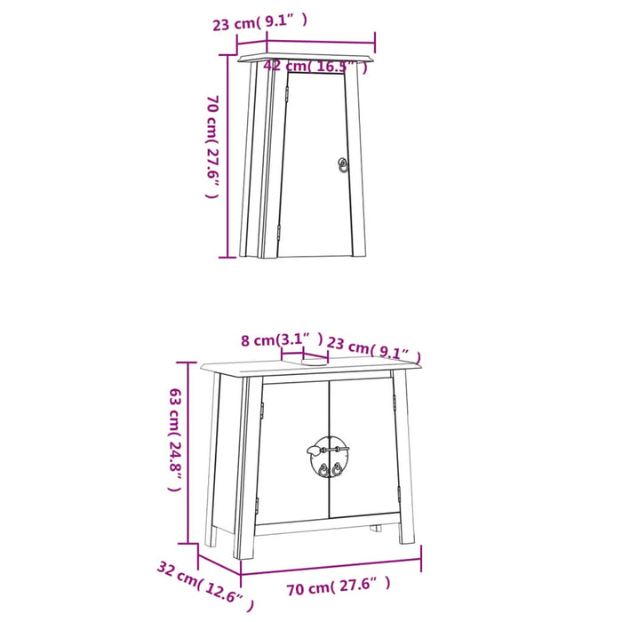 Set mobilier de baie, 2 piese, lemn masiv de pin - WALTI WALTI