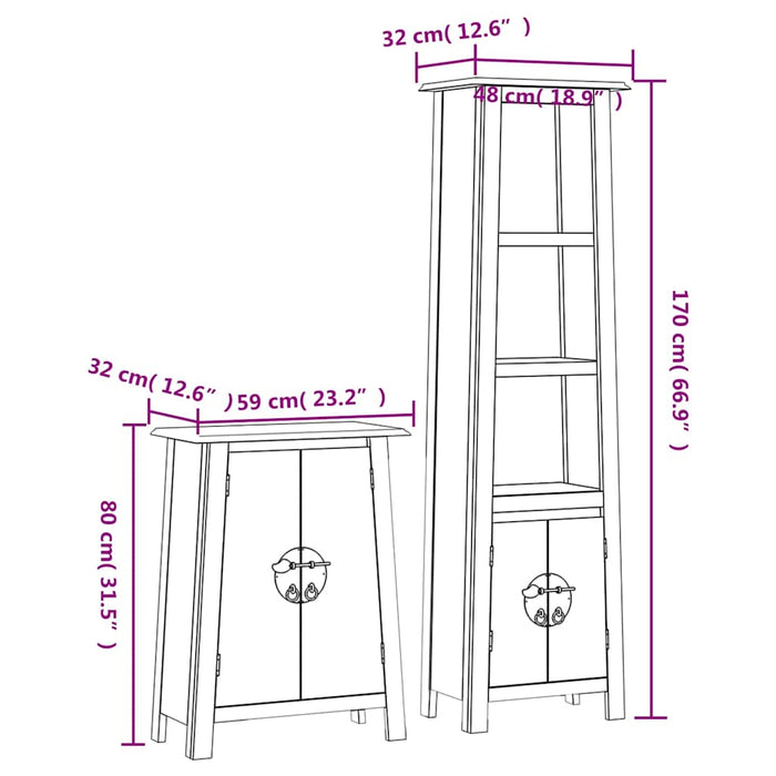 Set mobilier de baie, 2 piese, lemn masiv de pin - WALTI WALTI