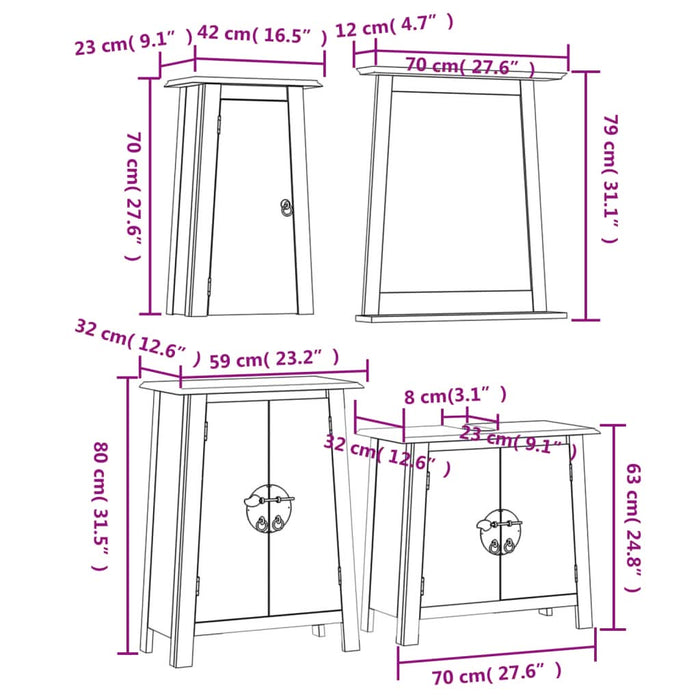 Set mobilier de baie, 4 piese, lemn masiv de pin - WALTI WALTI