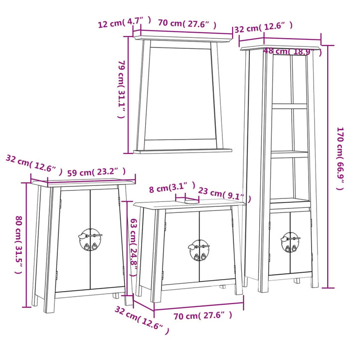 Set mobilier de baie, 4 piese, lemn masiv de pin - WALTI WALTI