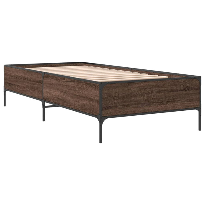 Cadru de pat, stejar maro, 75x190 cm, lemn prelucrat și metal WALTI
