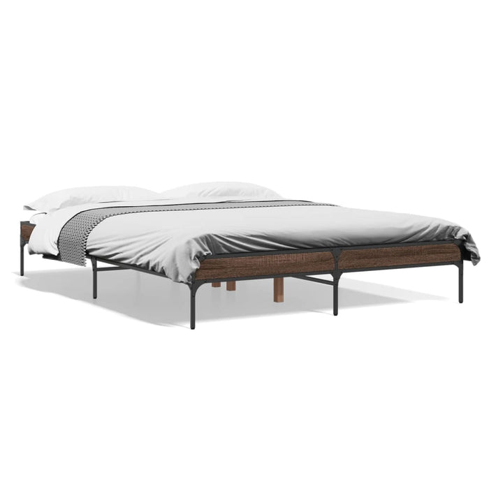 Cadru de pat, stejar maro, 160x200 cm, lemn prelucrat și metal WALTI