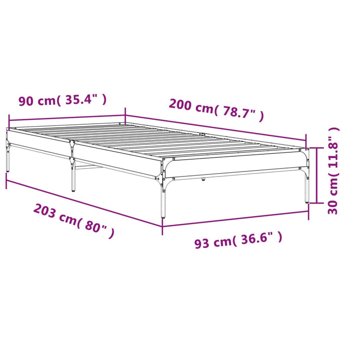 Cadru de pat, gri sonoma, 90x200 cm, lemn prelucrat și metal WALTI