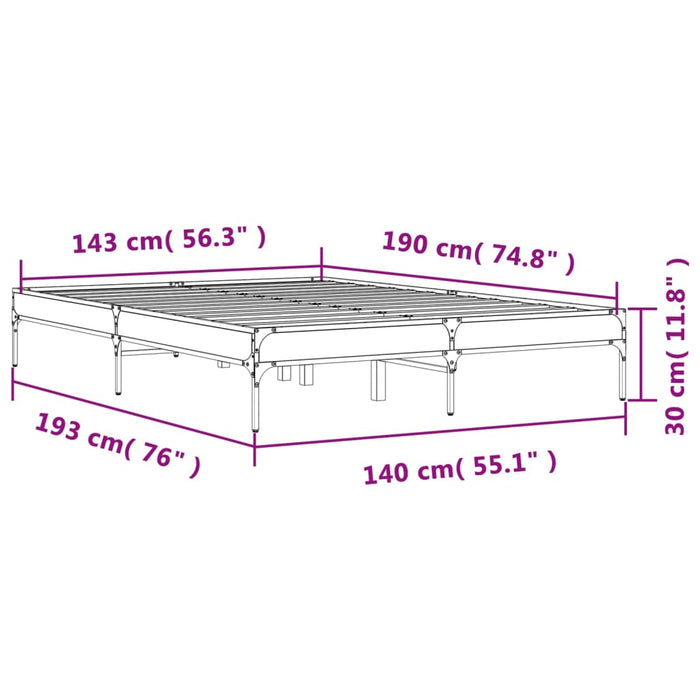 Cadru de pat, gri sonoma, 140x190 cm, lemn prelucrat și metal WALTI