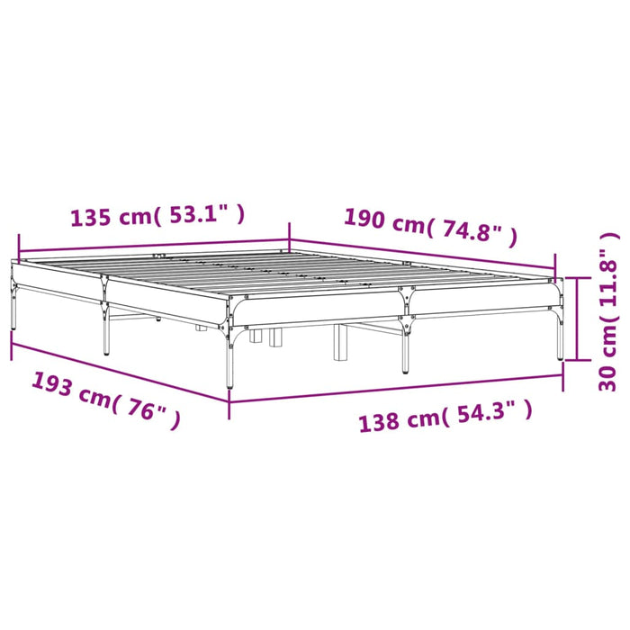 Cadru de pat, gri sonoma, 135x190 cm, lemn prelucrat și metal WALTI