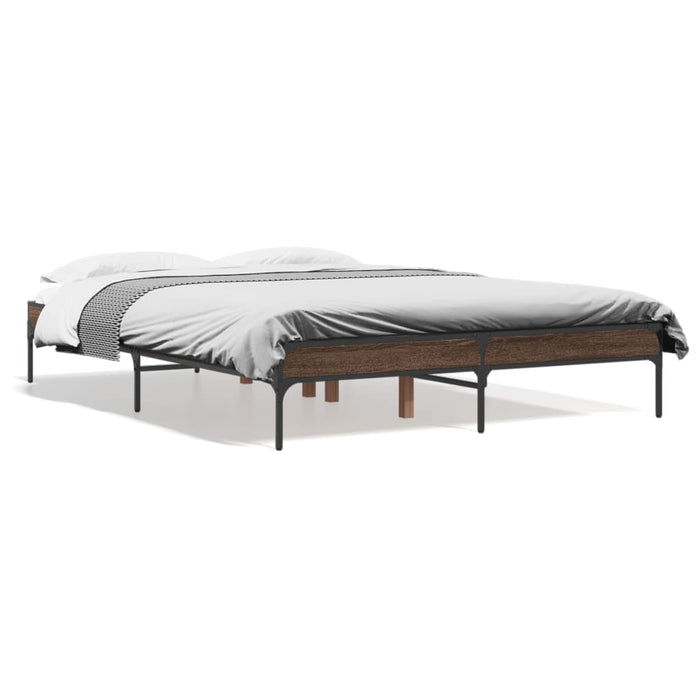 Cadru de pat, stejar maro, 135x190 cm, lemn prelucrat și metal - WALTI WALTI