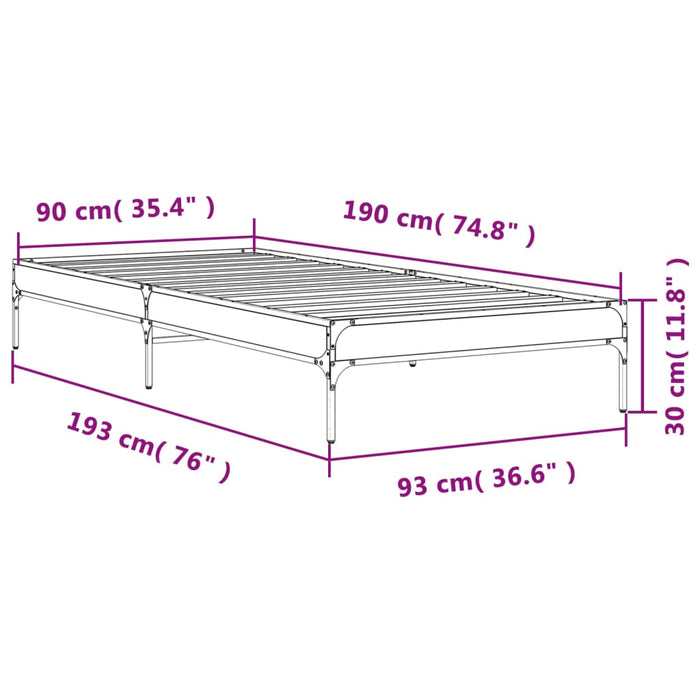 Cadru de pat, gri sonoma, 90x190 cm, lemn prelucrat și metal WALTI