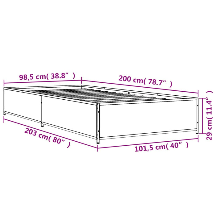 Cadru de pat, gri sonoma, 100x200 cm, lemn prelucrat și metal WALTI