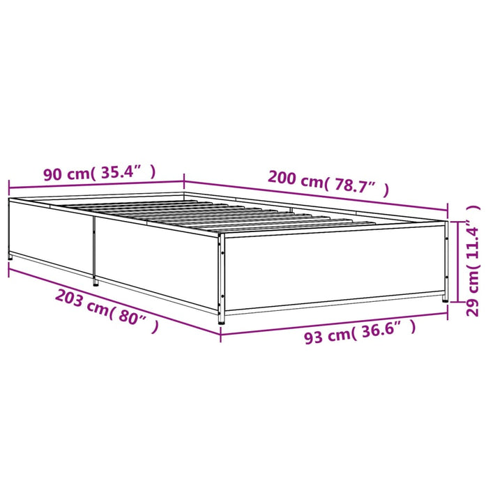 Cadru de pat, negru, 90x200 cm, lemn prelucrat și metal WALTI