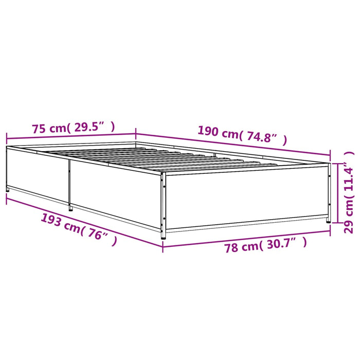 Cadru de pat, stejar sonoma, 75x190 cm, lemn prelucrat și metal - WALTI WALTI