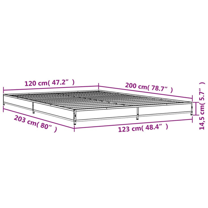 Cadru de pat, stejar fumuriu 120x200 cm lemn prelucrat și metal - WALTI WALTI