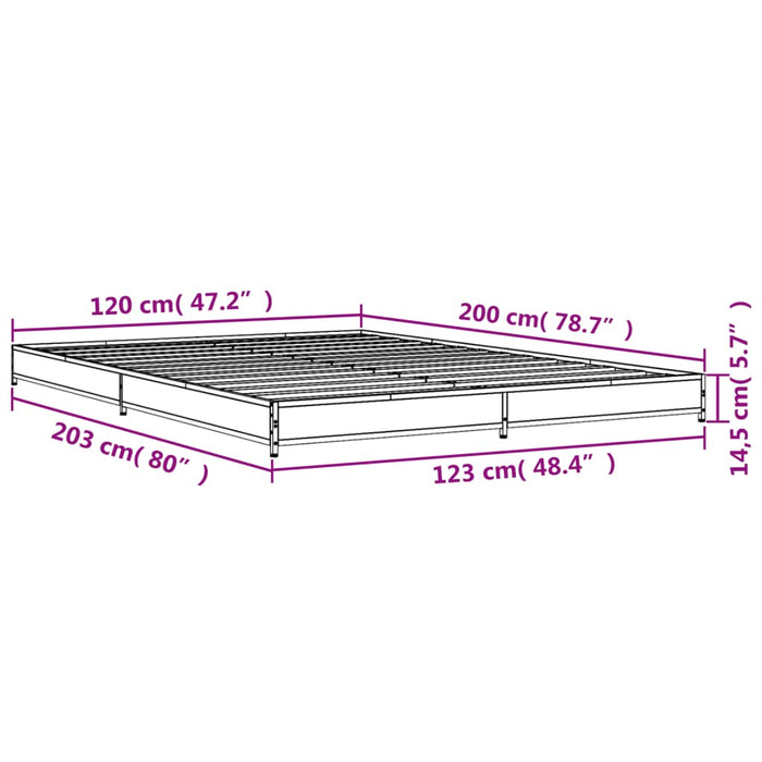 Cadru de pat, gri sonoma, 120x200 cm, lemn prelucrat și metal - WALTI WALTI