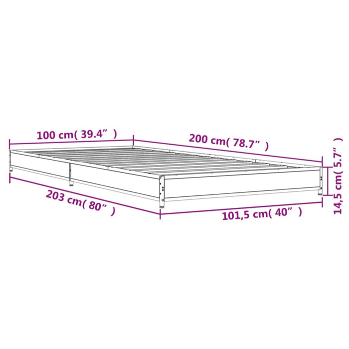 Cadru de pat, stejar fumuriu 100x200 cm lemn prelucrat și metal WALTI