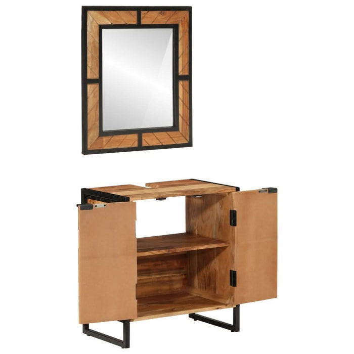 Set mobilier de baie, 2 piese, fier și lemn masiv de acacia WALTI