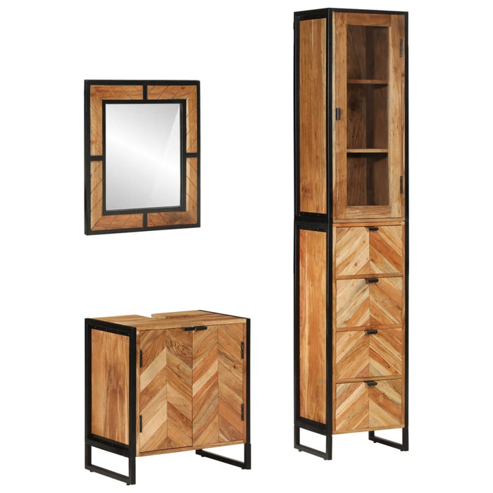 Set mobilier de baie, 3 piese, fier și lemn masiv de acacia WALTI