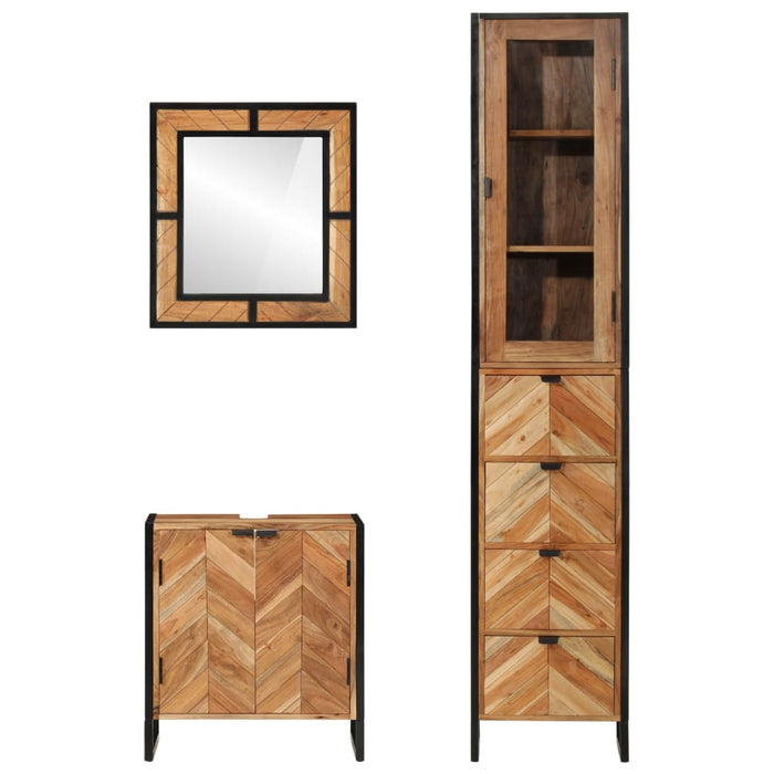 Set mobilier de baie, 3 piese, fier și lemn masiv de acacia WALTI
