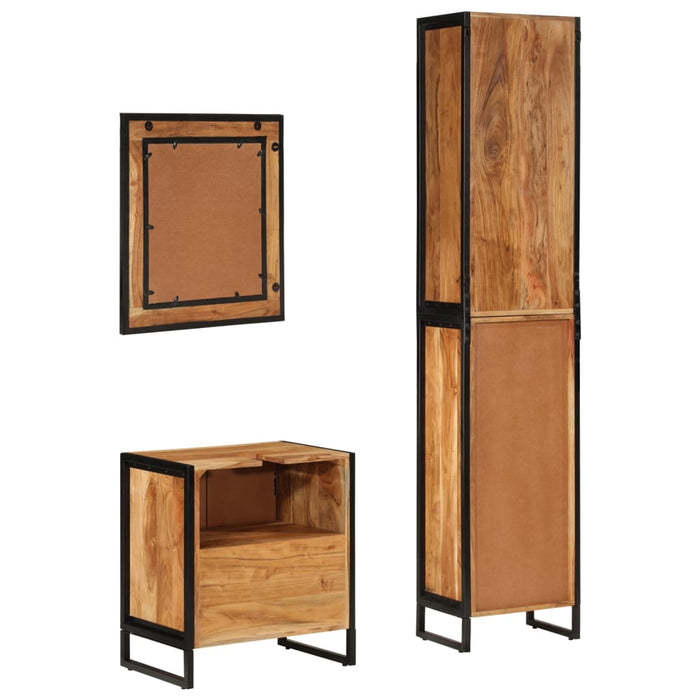 Set mobilier de baie, 3 piese, fier și lemn masiv de acacia WALTI