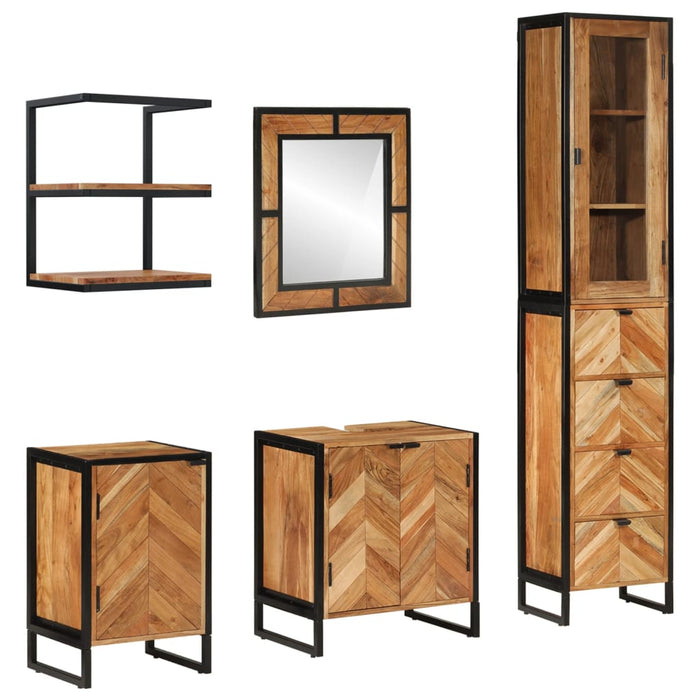 Set mobilier de baie, 5 piese, fier și lemn masiv de acacia WALTI