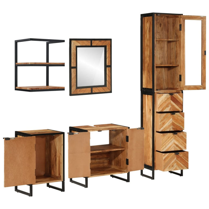 Set mobilier de baie, 5 piese, fier și lemn masiv de acacia WALTI