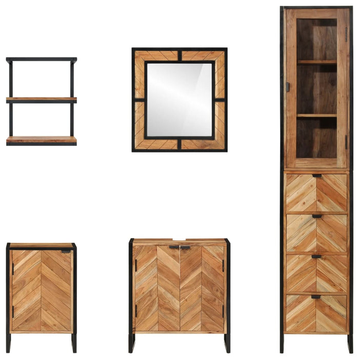Set mobilier de baie, 5 piese, fier și lemn masiv de acacia WALTI