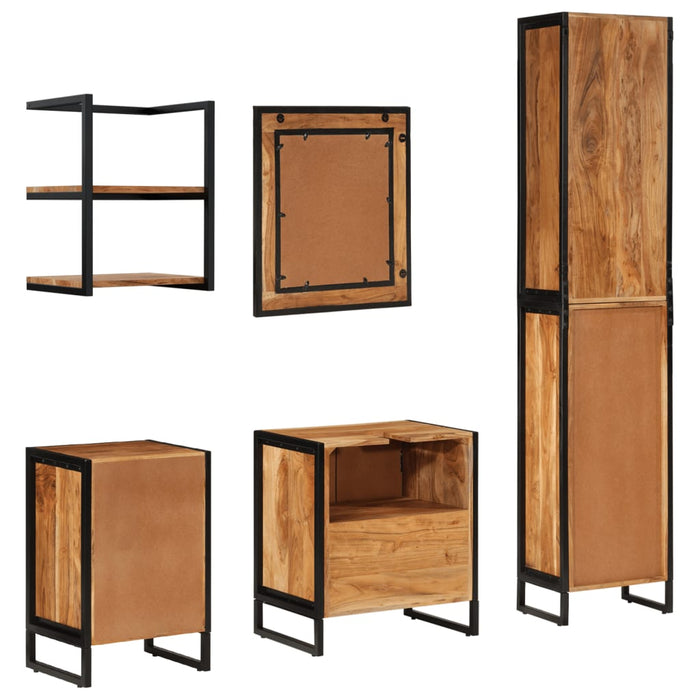 Set mobilier de baie, 5 piese, fier și lemn masiv de acacia WALTI