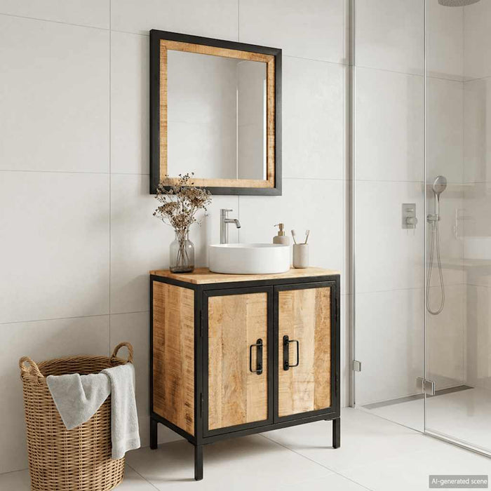 Set mobilier de baie, 2 piese, fier și lemn masiv de mango - WALTI WALTI
