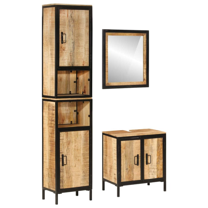Set mobilier de baie, 3 piese, fier și lemn masiv de mango WALTI