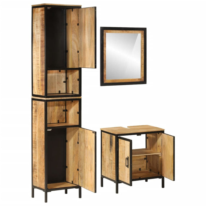 Set mobilier de baie, 3 piese, fier și lemn masiv de mango WALTI