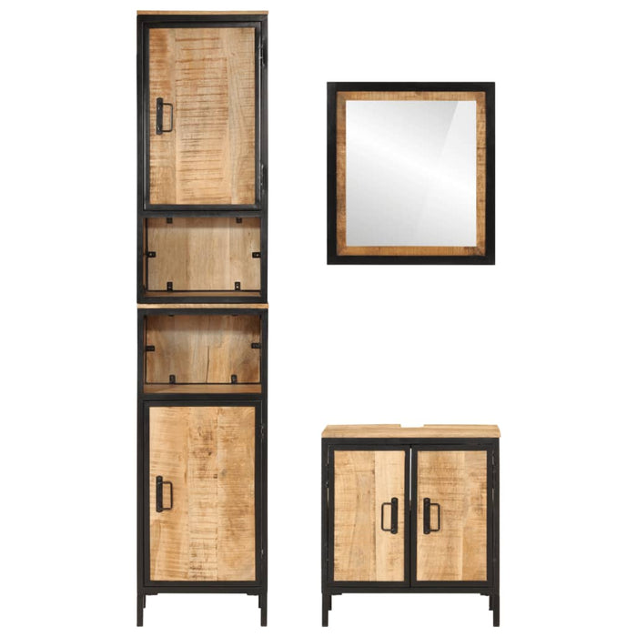 Set mobilier de baie, 3 piese, fier și lemn masiv de mango WALTI