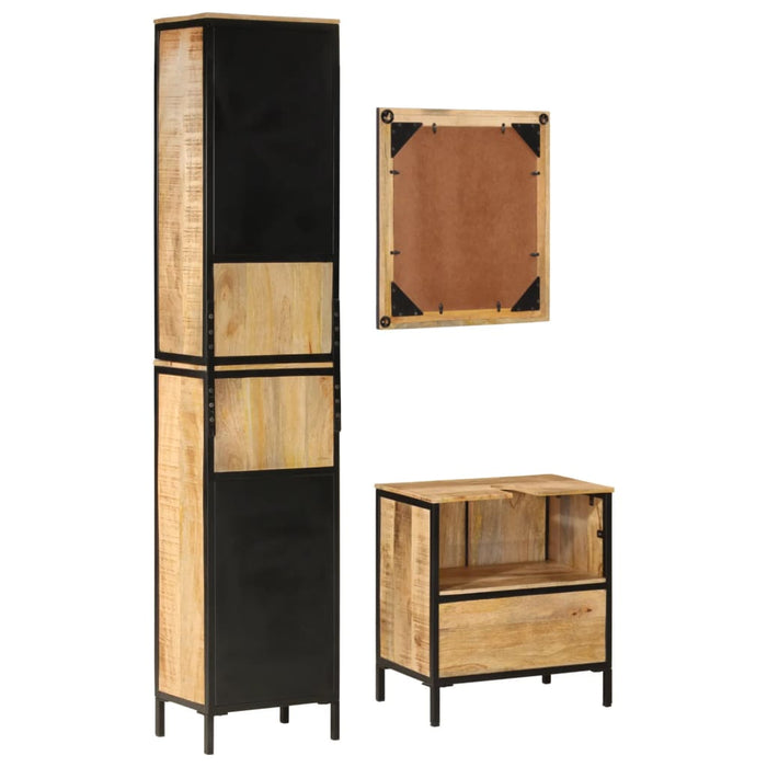 Set mobilier de baie, 3 piese, fier și lemn masiv de mango WALTI
