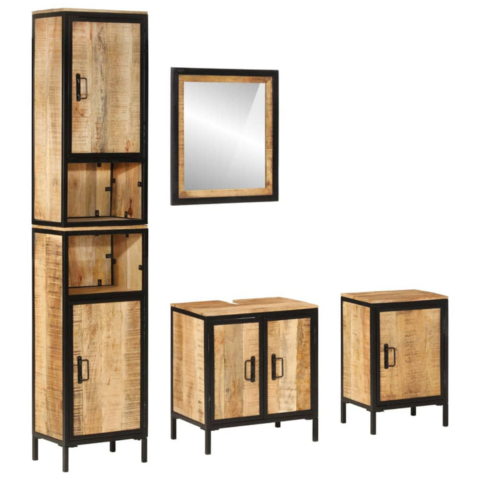 Set mobilier de baie, 4 piese, fier și lemn masiv de mango WALTI