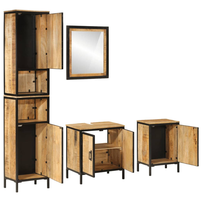 Set mobilier de baie, 4 piese, fier și lemn masiv de mango WALTI