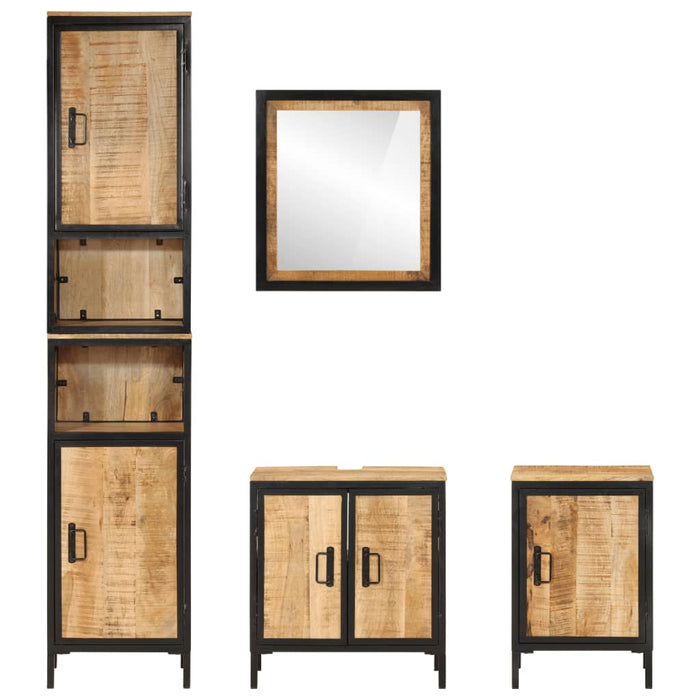 Set mobilier de baie, 4 piese, fier și lemn masiv de mango WALTI