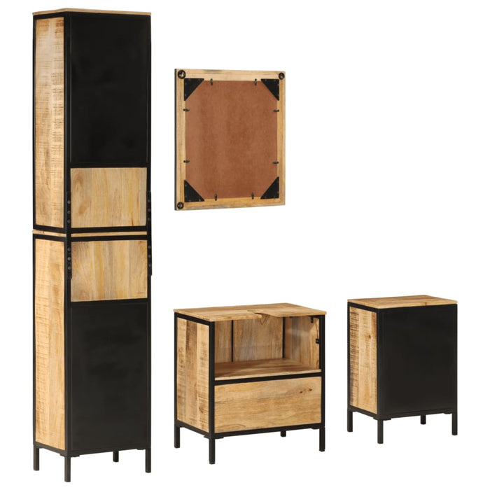 Set mobilier de baie, 4 piese, fier și lemn masiv de mango WALTI