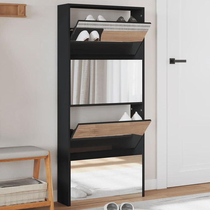 Pantofar cu oglindă, 4 niveluri, negru, 63x17x134 cm - WALTI WALTI