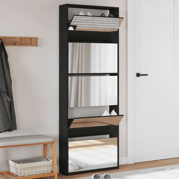 Pantofar cu oglindă, 5 niveluri, negru, 63x17x169,5 cm - WALTI WALTI