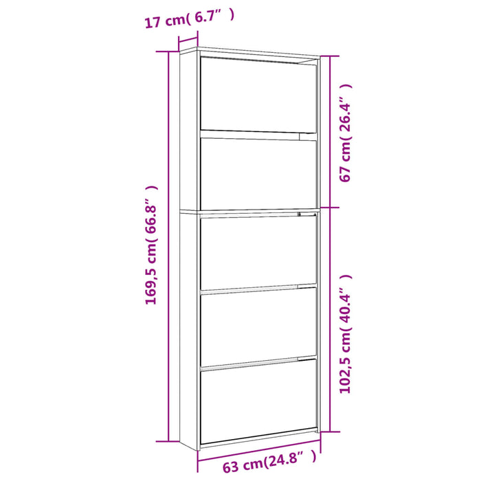 Pantofar cu oglindă, 5 niveluri, stejar maro, 63x17x169,5 cm - WALTI WALTI